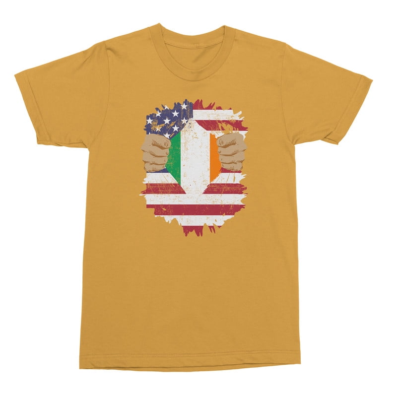 America USA Ireland Flag Hero Ripped Unisex T-Shirt (Gold, 5X-Large ...