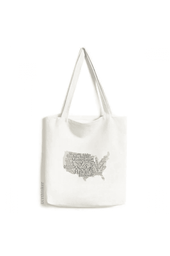 America USA Map City Wordcloud Tote Canvas Bag Shopping Satchel Casual Handbag