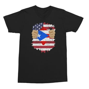 America USA Puerto Rico Flag Hero Ripped Unisex T-Shirt (Black, Small)