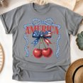 thumbnail image 1 of America Vibes Cherry T-Shirt | Cute Patriotic Fruit Graphic Tee, Graphite Heather, Size S, 1 of 6
