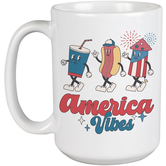 America Vibes, Retro 4th of July Art Merch Gift, White 15oz Ceramic Mug