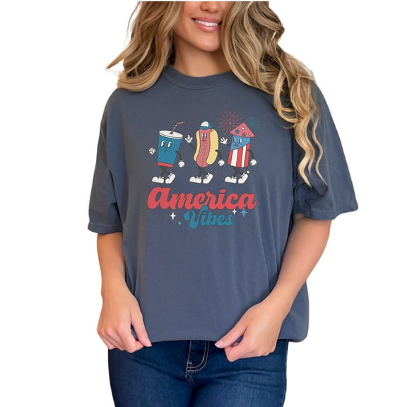 America Vibes, Retro 4th of July, Denim Comfort Colors T-Shirt, Small
