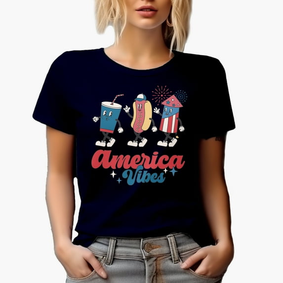America Vibes, Retro 4th of July Gift, Navy Blue T-Shirt, 3XL
