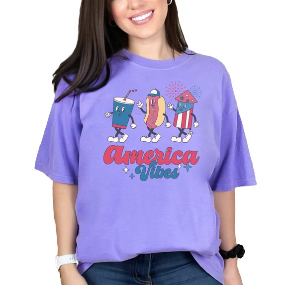 America Vibes, Retro 4th of July, Violet Comfort Colors T-Shirt, XL