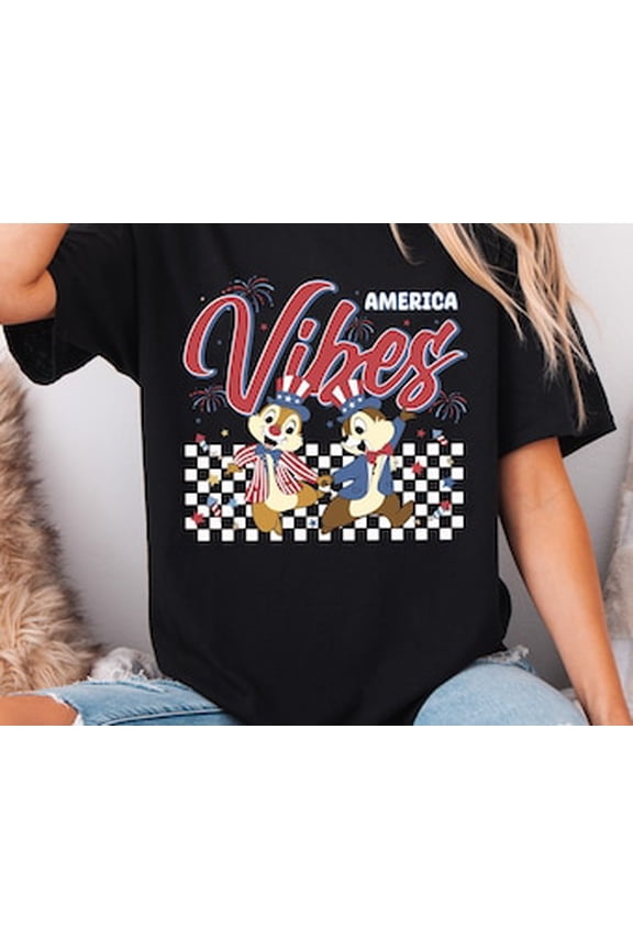 America Vibes Shirt, Chip And Dale 4Th Of July, Disney Independence Day Shirt, Disneyworld American Shirt, Chip Fourth Of July, Black Tshirt