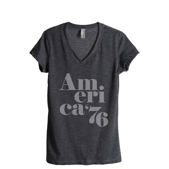 America Women's Fashion Relaxed V-Neck T-Shirt Tee Charcoal Grey X-Large