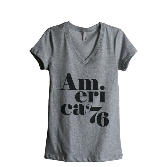 America Women's Fashion Relaxed V-Neck T-Shirt Tee Heather Grey 2X-Large