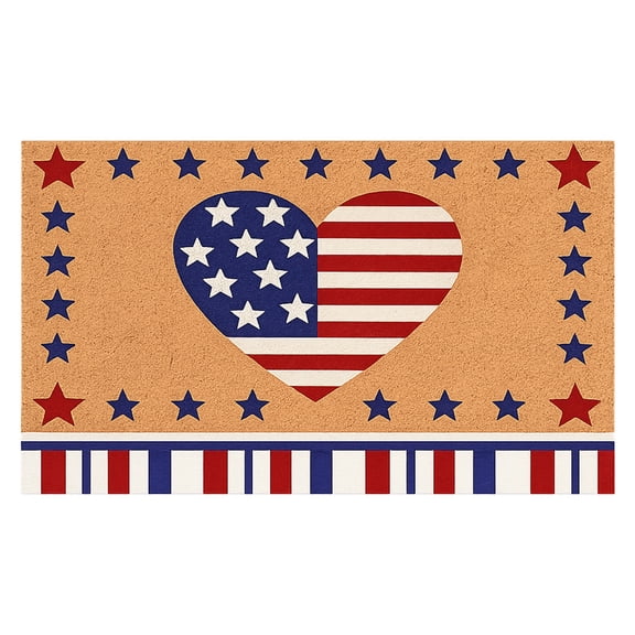 America Y'all Patriotic Coir Doormat - Fourth of July Front Door Decor, USA Flag Star Welcome Mat for Outdoor Entryway,Housewarming Gift, Non-Slip Natural Coconut Fiber (Heart)