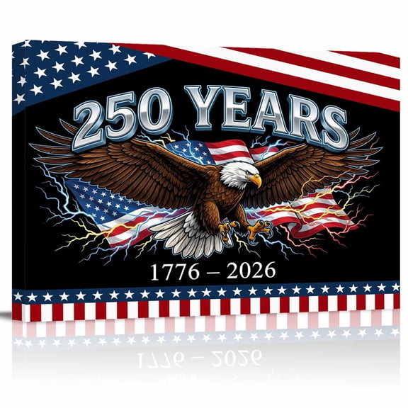 America Years Eagle Canvas Print Wall Art Independence Day Lightning Red Blue Flag Pictures Painting Morden Artwork for Living Room Bedroom, Ready to Hang - 12"x16"