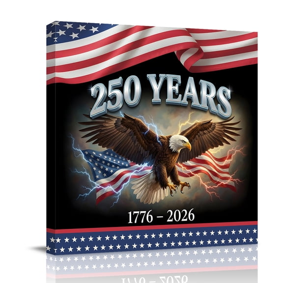 America Years Eagle Canvas Wall Art for Living Room, Independence Day Lightning Red Blue Star Flag Poster Print Painting for Bedroom Office Home Decoration Wall Pictures Prepare To Hang 8"x8"
