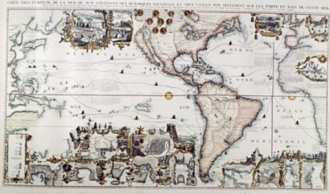 America and the Pacific Ocean from Chatelains Atlas Historique 1719 Canvas Art - (18 x 24)