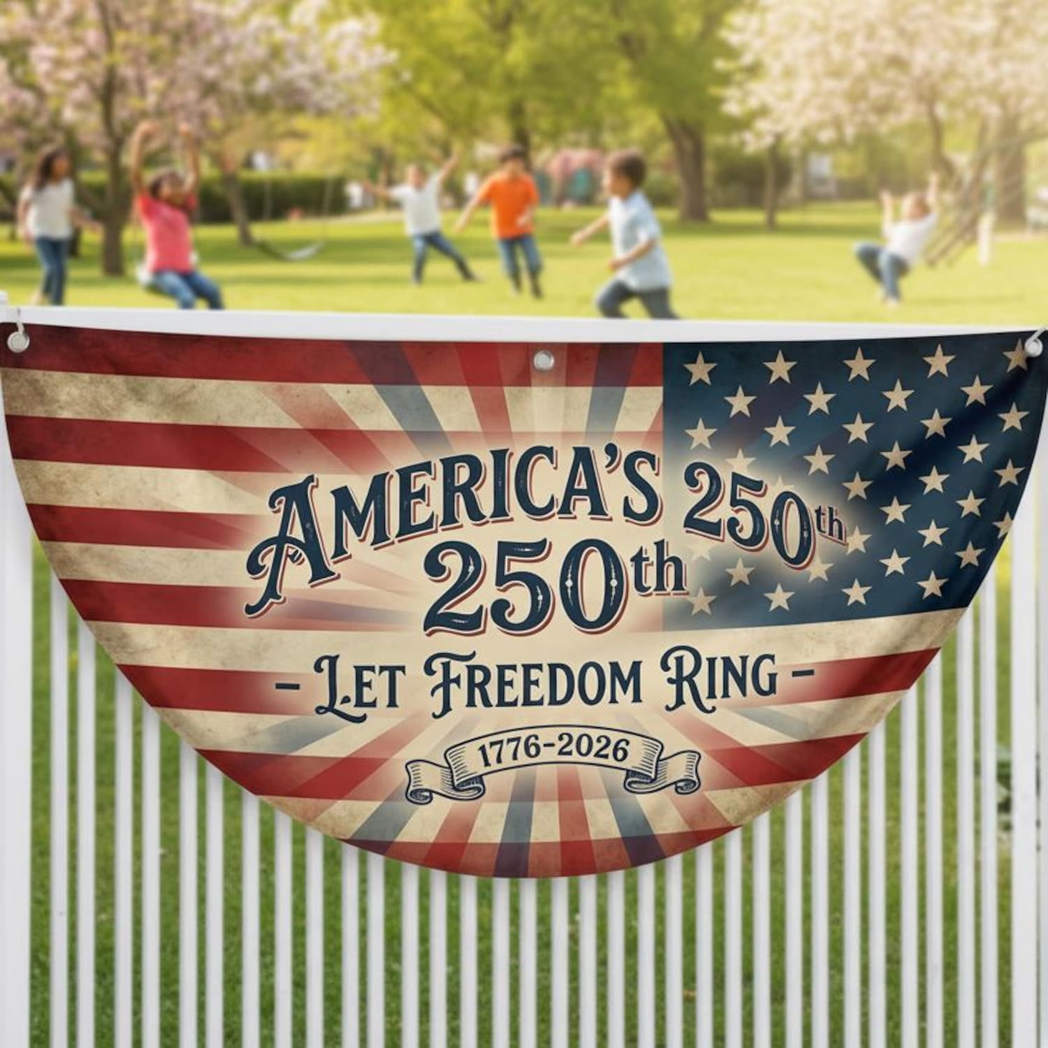 America's 250th Anniversary 'Let Freedom Ring' Patriotic Bunting Banner ...