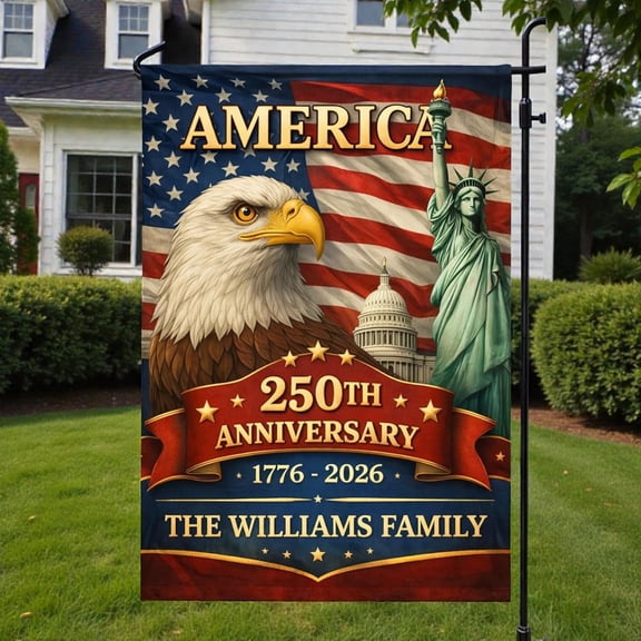 America's 250th Anniversary Personalized Garden Flag, Custom USA Family Name Patriotic Eagle Banner, 1776-2026 Commemorative American House Flag for outside, 4th of July Gift