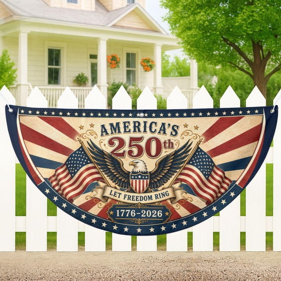 America's 250th Semicircle Flag, Let Freedom Ring 1776-2026 Patriotic Bunting 18x36in