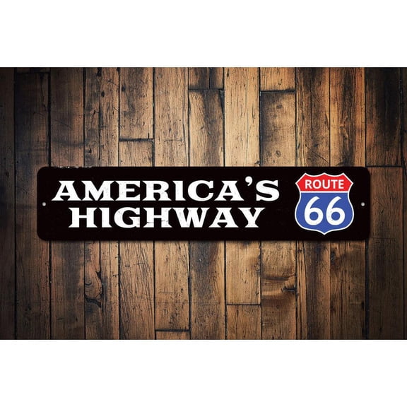 America's Highway Route 66 Novelty Decor, Metal Wall Sign - 4x18 Inches