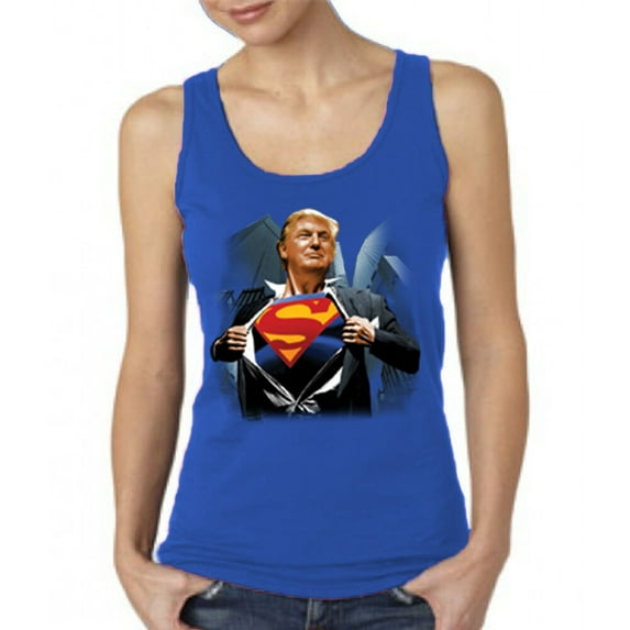 America's President Super Donald Trump Women Tank Top Lady Outfit Color Royal Blue X-Large