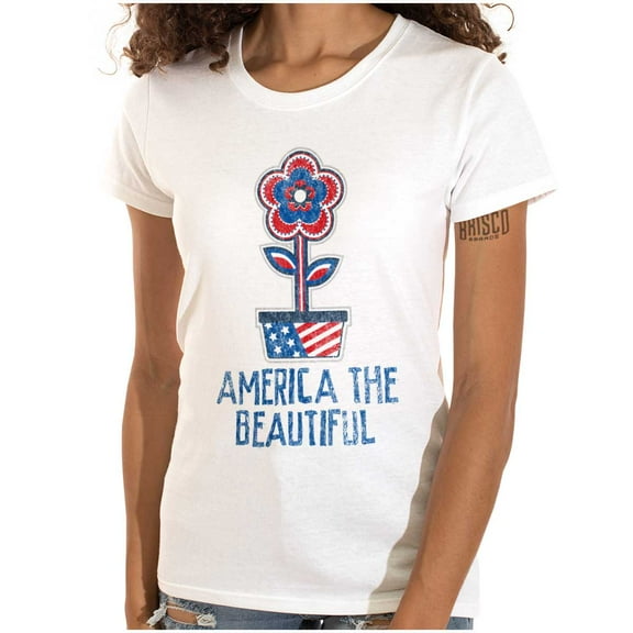 America the Beautiful Cute Flower Womens Slim Fit Graphic Tee Brisco Brands X