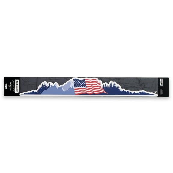 America the Beautiful Waving Flag Landscape Adhesive Decal- Large 30 Inch X 3.5 Inch Size for Truck, SUV, Van, or RV