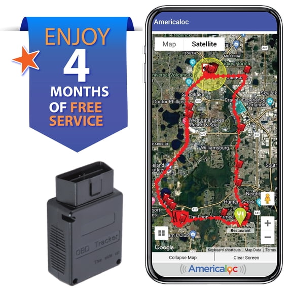 Americaloc STX OBD GPS Tracker - Vehicle Tracking, First 4 Months of Free Service Included. Plug and Play. Speeding, Ignition, Harsh Driving, Power Status and More.