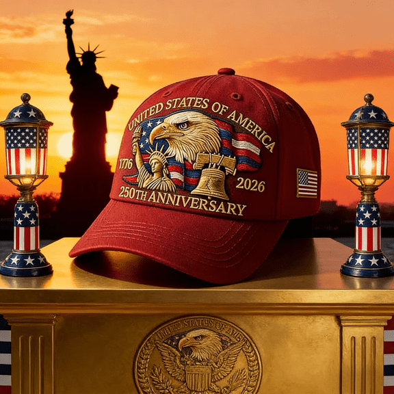 American 250-Year Embroidered Anniversary Cap, Adjustable Vintage Washed Patriotic Baseball Hat, Commemorative Tribute Cap, Red