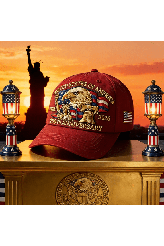 American 250-Year Embroidered Anniversary Cap, Adjustable Vintage Washed Patriotic Baseball Hat, Commemorative Tribute Cap, Red