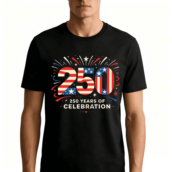 American 250th Anniversary 250 Years of celebration Patriotic Tee 100% Cotton Unisex Alpha T-Shirt US, X-Large, Regular Black
