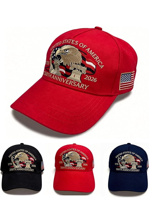 American 250th Anniversary Baseball Cap Adjustable - Embroidered Patriotic Hat for Men, Women Kids