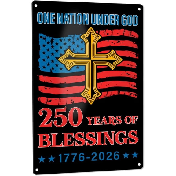 American 250th Anniversary Decor, Patriotic Decor for Home Office Wall Yard USA 4th of July Metal Sign Decoration Independence Day Hanging Sign, 8 x 12 Inch