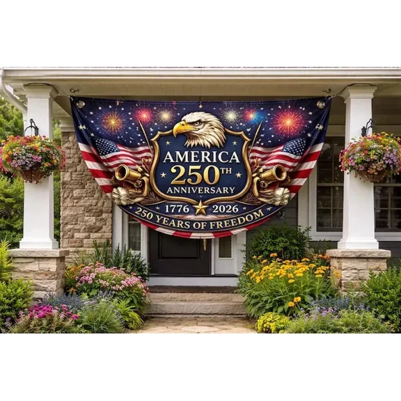 American 250th Anniversary Semicircle flag Patriotic Decor Display 18x36in