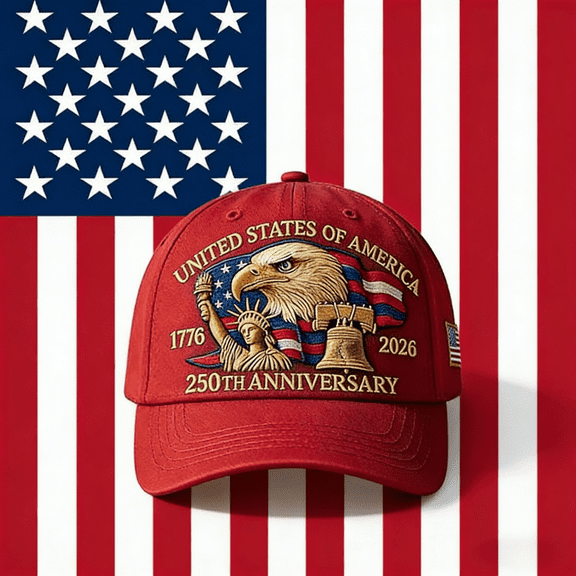 American 250th Birthday Printed Eagle Baseball Cap, Adjustable Retro Washed Commemorative Patriotic Hat, Red