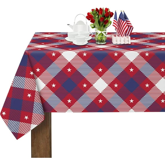 American 4th of July Tablecloth Rectangle 60 Inch x 84 Inch Independence Day Table Cloth Patriotic Star Memorial Day Tablecover Waterproof Table Cloth for Kitchen/Home Decoration