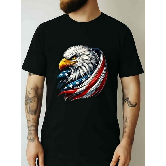American 4th of July USA Flag Bald Eagle Patriotic Pride Unisex Men Women Crew Neck Short Sleeve T-Shirt