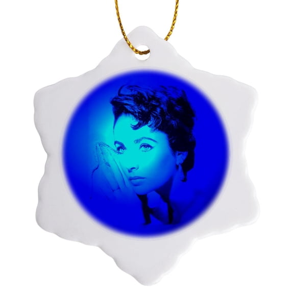 3drose, American Actress. Fashion Icon. Screen Legend. Blue., 3 inch Snowflake Porcelain Ornament