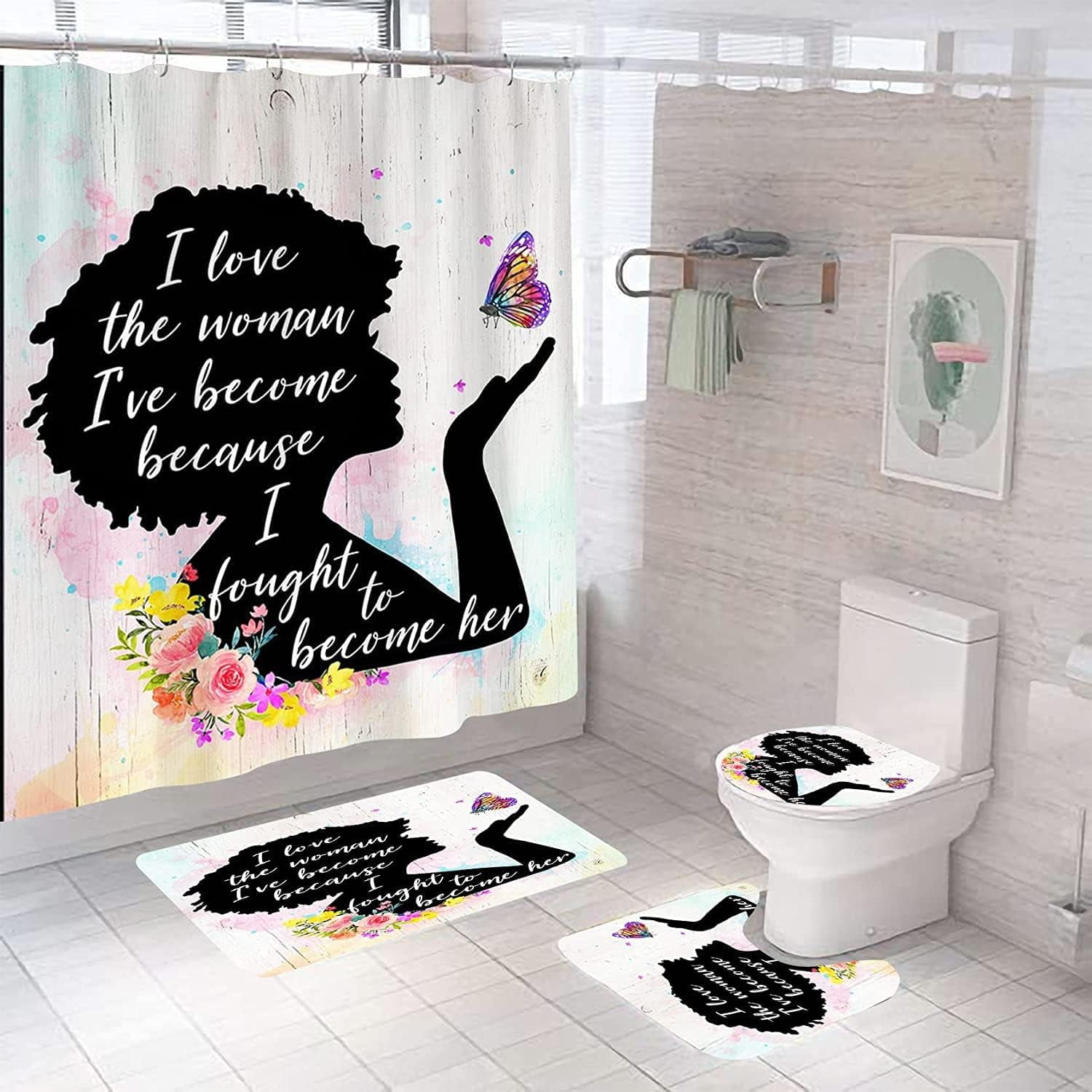 American African Shower Curtains Set,Black King Queen Bathroom Sets ...