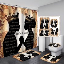 American African Shower Curtains Set, Romantic Black King and Queen Bathroom Sets with Shower Curtain, Toilet Lid Cover, Bath Mat, Waterproof Fabric Shower Curtains with Hooks for Home Decor
