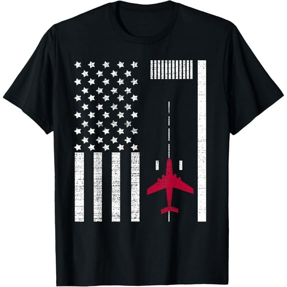 American Aircraft Pilot Airplane Aviation Gear USA Flag T-Shirt