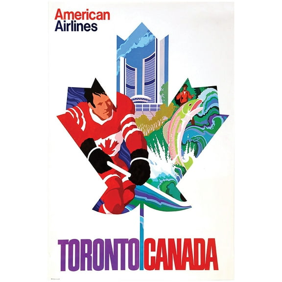 American Airlines - Canada - Toronto - Vintage Travel Poster (11x17Inches(BlackWood-Framed))