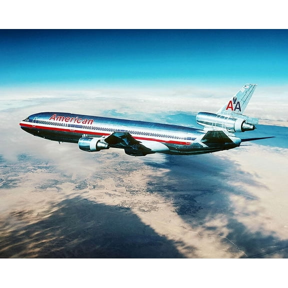 American Airlines DC-10 in Flight - 24x36 Inch Laminated Aviation Poster - Stunning Detail and Bold Colors