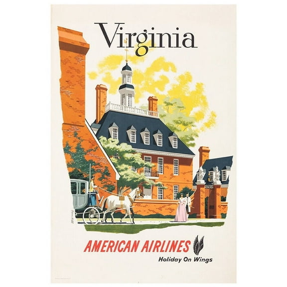 American Airlines - Virginia - Holiday On Wings  - Vintage Airline Travel Poster (8x12Inches-US/CANOnly)