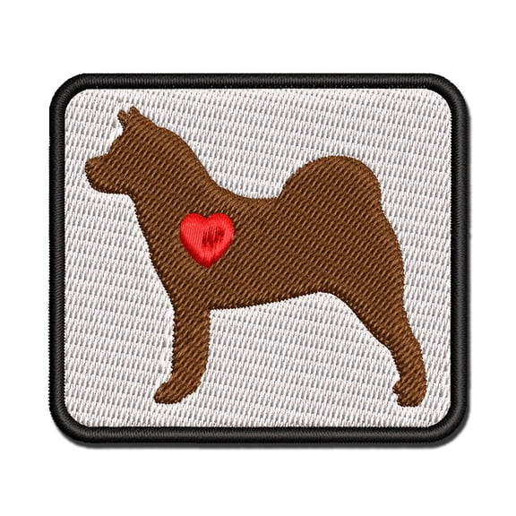 American Akita Dog with Heart Applique Multi-Color Embroidered Iron-On Patch - 2.5 Inch Small