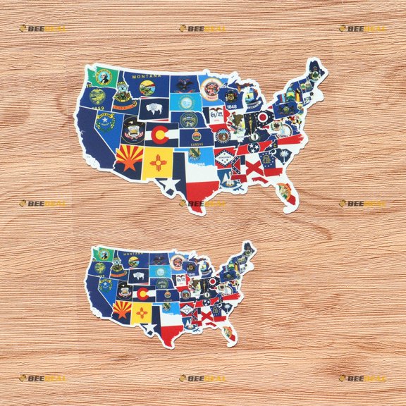 American All States Flags Maps Road Travel Trip Visited Vinyl Decal Sticker - 2 Pack Glossy, 4 Inches, 6 Inches - for Car Boat Laptop