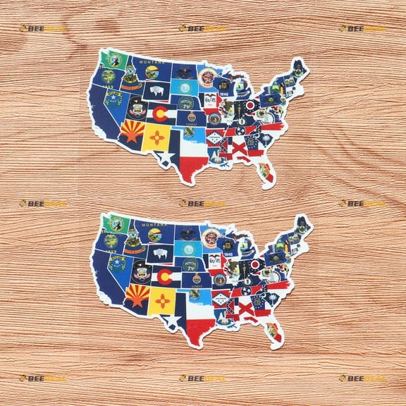 American All States Flags Maps Road Travel Trip Visited Vinyl Decal Sticker - 2 Pack Glossy 8 Inches - for Car Boat Laptop