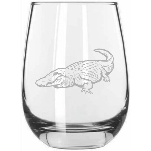 American Alligator Body Zoo Animal Themed Etched 15.25oz Libbey Stemless Wine Glass