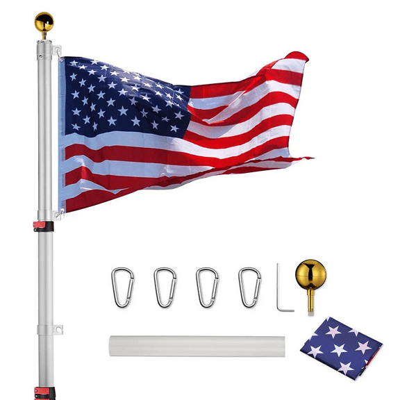 American Aluminum Telescopic Flagpole Set 20', Silver
