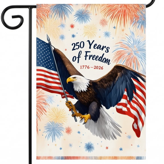 American Americana Garden Flag A Bald Eagle Holding A Flag With Fireworks In The Background 250 Years Of Freedom 1776-2026 Bicentennial Flag For Outdoor Decorations