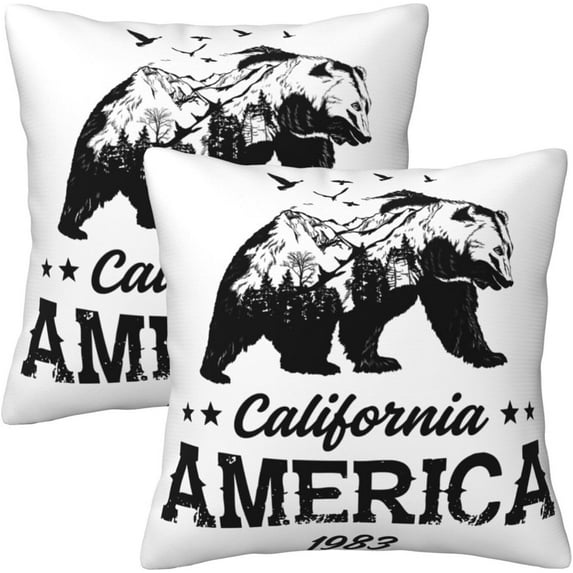 American Animal Mountains Forest Throw Pillow Covers Soft Square Cushion Pillowcase Set of 2 for Sofa Couch Home Decor 18 X 18 in