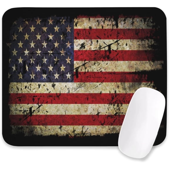 American Antique Flag Patterns Desk Mat, Large Gaming Mouse Pad Non-Slip Rubber Base with Stitched Edges, Waterproof Protection for PC Laptop Home Office Desk Decor (8x9in)