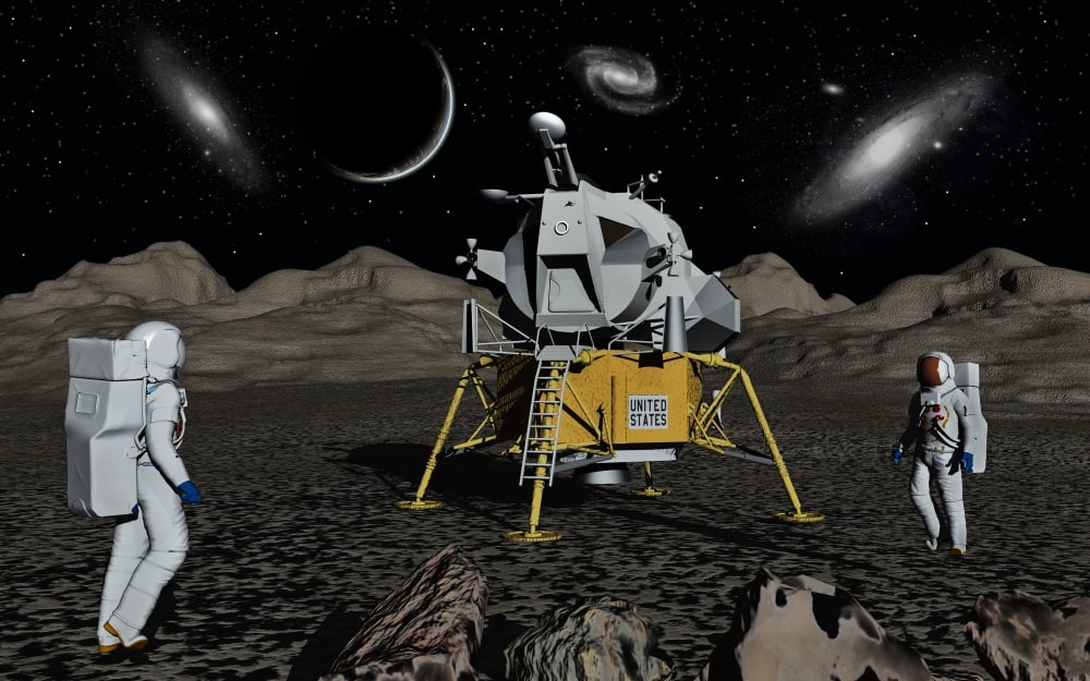 American Apollo astronauts on the lunar surface Canvas Art - Mark StevensonStocktrek Images (36 x 23)