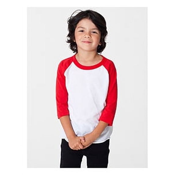 American Apparel Toddler Poly-Cotton 3/4-Sleeve T-Shirt - WHITE/ RED - 4T
