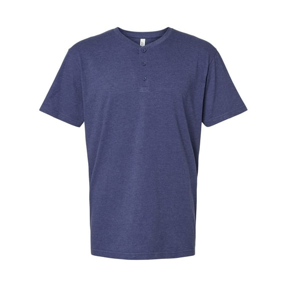 American Apparel B03227655 CVC Henley T-Shirt, Heather Indigo - Large